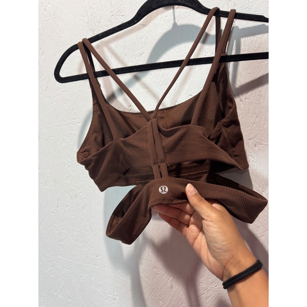 Lululemon Java Brown Strappy Ribbed Sports Bra Cutout Back Size 8 LW2DNPS